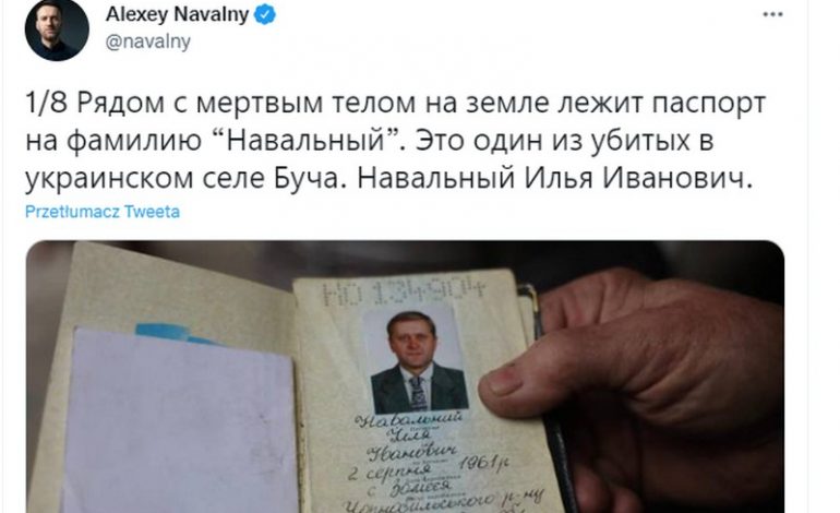 Ojciec Nawalnego pochodzi z okolic Buczy. Nawalny wstrząśnięty rozstrzelaniem mieszkańca tylko dlatego, że miał na nazwisko Nawalny