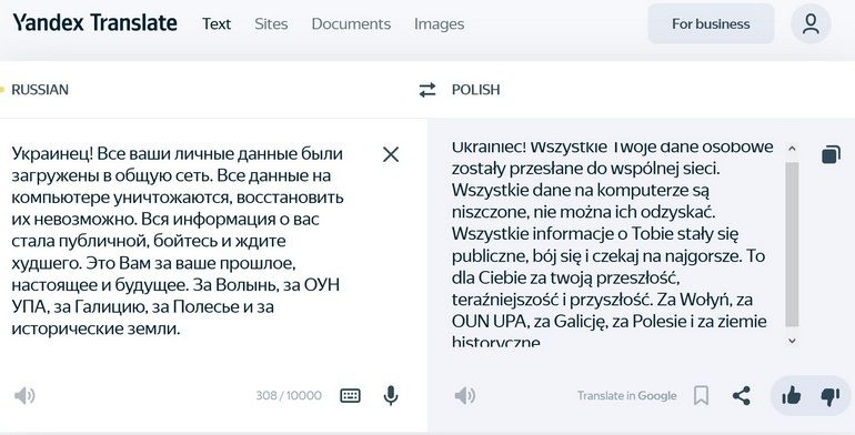 Polski dziennikarz: Tekst w języku polskim pozostawiony przez hakerów, którzy zaatakowali Ukrainę pochodzi z rosyjskiego translatora