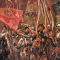 Fragment obrazu Hetman Żółkiewski z husarią Wojciecha Kossaka