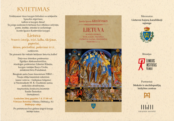 PROMOCJA PIERWSZEGO LITEWSKOJĘZYCZNEGO WYDANIA KSIĄŻKI IGNACEGO JÓZEFA KRASZEWSKIEGO LITWA