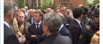 Premier Włoch Mario Draghi, kanclerz Niemiec Olaf Scholz i prezydent Francji Emmanuel Macron w Irpieniu.