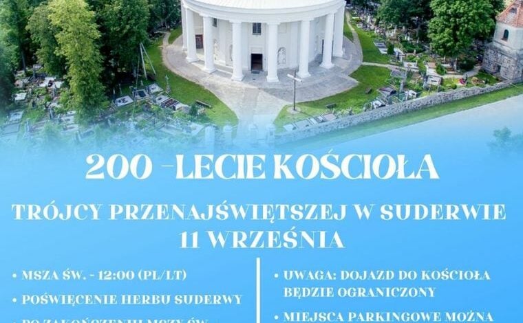 Jubileusz 200-lecia kościoła Trójcy Przenajświętszej w Suderwie – transmisja w TVP Wilno