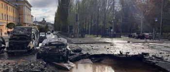 Zniszczenia po ostrzale rakietowym Kijowa
