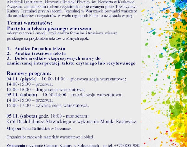 Warsztaty „analizy wiersza polskiego” w Jaszunach