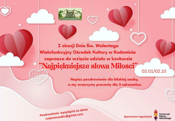 Konkurs z nagrodami z okazji Dnia św. Walentego w Wielofunkcyjnym Ośrodku Kultury w Rudominie