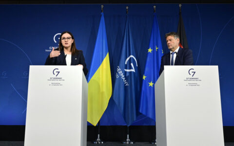 Zdjęcie Wicepremier i minister ds. handlu Ukrainy Julia Swirydenko i niemiecki minister gospodarki Robert Habeck