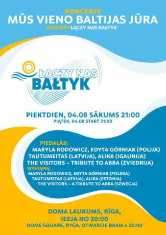 Kolorowy plakat zapraszający na koncert „Łączy nas Bałtyk” w Rydze