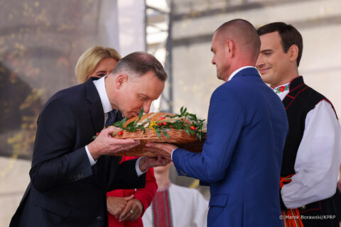 Prezydent RP Andrzej Duda podczas głównej ceremonii Dożynek Prezydenckich w Warszawie Fot. Marek Borawski/KPRP