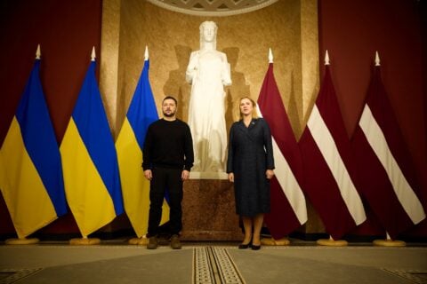 Prezydent Ukrainy Wołodymyr Zełenski i premier Łotwy Evika Siliņa, Ryga, 11 stycznia 2024 r. Fot. twitter.com/ZelenskyyUa