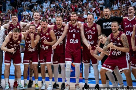 Reprezentacja Łotwy w koszykówce na Mistrzostwach Świata w roku 2023 Fot. fiba.basketball
