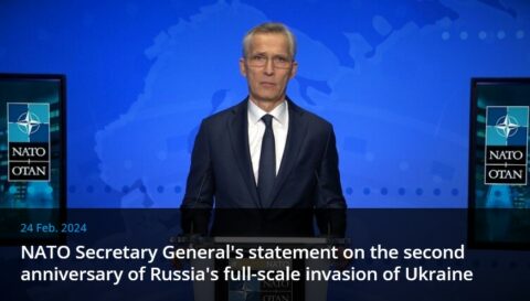 Sekretarz generalny NATO Jens Stoltenberg wygłosił oświadczenie w drugą rocznicę rosyjskiej agresji na Ukrainę Fot. nato.int