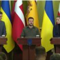 Prezydent Wołodymyr Zełenski z premierem Hiszpanii Pedro Sanchezem i premier Danii Mette Frederiksen. Fot. https://www.facebook.com/president.gov.ua