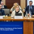 Olha Stefaniszyna podczas obrad Rady Unii Europejskiej