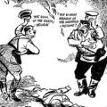 Karykatura brytyjska z 20 września 1939 r. Hitler i Stalin w osobliwy sposób „witają” się nad trupem Polski