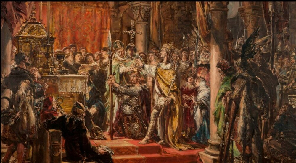 Jan Matejko, Koronacja pierwszego króla R.P. 1001, z cyklu "Dzieje cywilizacji w Polsce", 1889 r. Foto: Muzeum Narodowe w Warszawie/domena publiczna