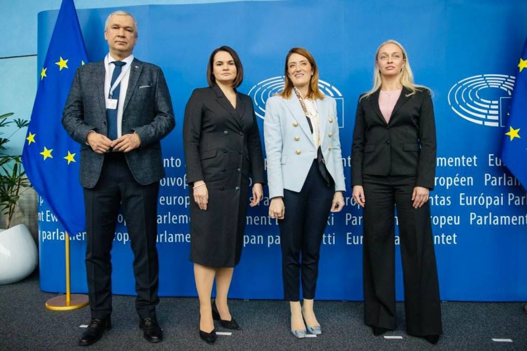 Paweł Łatuszko, Swietłana Cihanouska, Roberta Metsola, Anżelika Mielnikowa. Zdjęcie: Rada Koordynacyjna Opozycji
