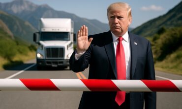 Stop, Wowa, tędy nie wjedziesz! Trump stoi na drodze i nie wpuszcza...