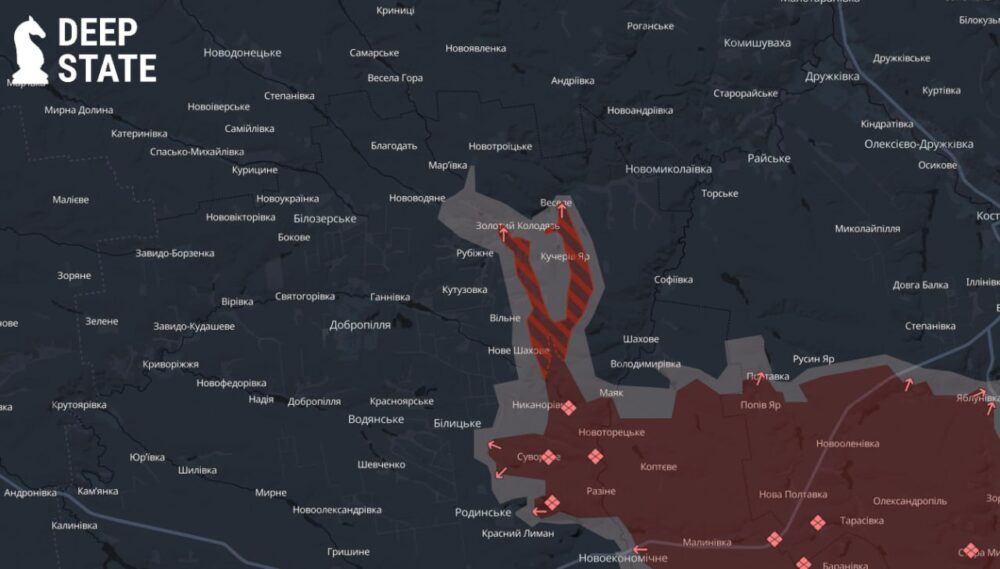 Sytuacja w kierunku Dobropilla. Mapa: DeepState @DeepStateUA