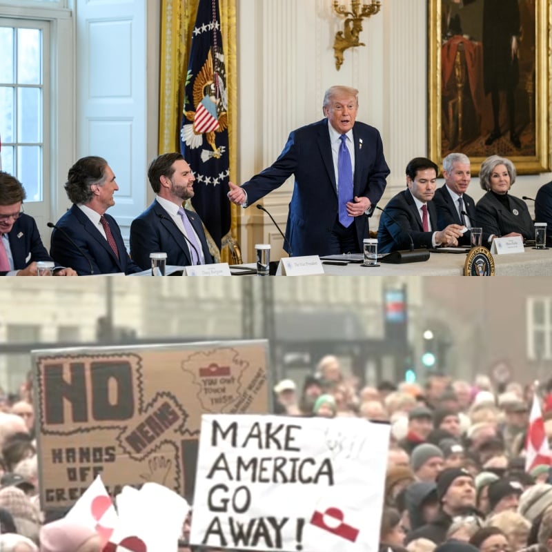 Trump podczas spotkania z przemysłowcami_Protesty w Kopenhadze przeciwko roszczeniom Trumpa wobec Grenlandii