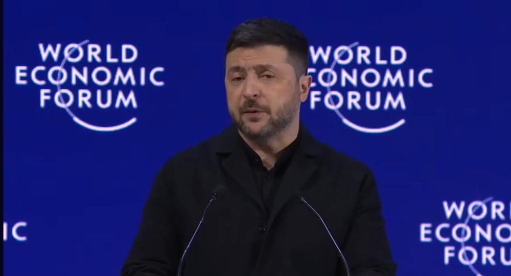 Wołodymyr Zelenski przemawia w Davos 22.01.2026, Fot: PrtSc/youtube.com/@PresidentGovUa