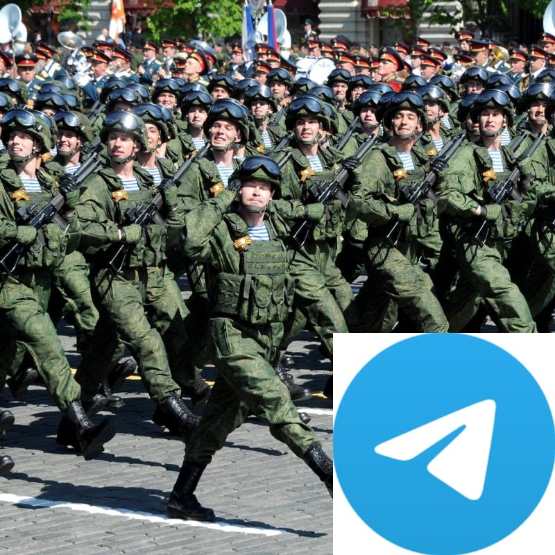 Rosyjscy żołnierze/symbol komunikatora Telegram