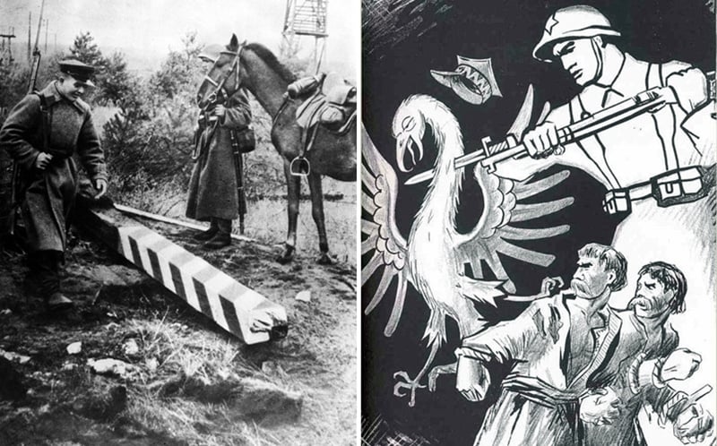 Sowieci wkraczają do Polski 17 września 1939 / antypolski sowiecki plakat propagandowy / Fot: TASS - N. Lidow / Wikimedia Commons - domena publiczna