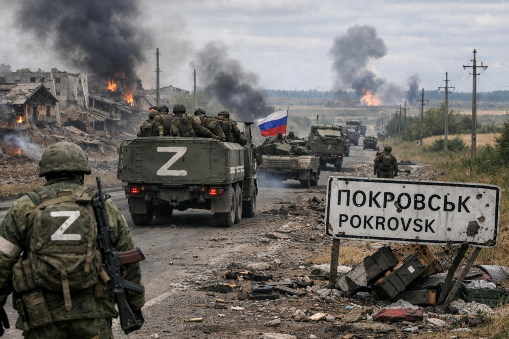 Zdjęcie ilustracyjne stworzone przez ChatGPT, przedstawiające wycofanie wojsk FR z Pokrowska.