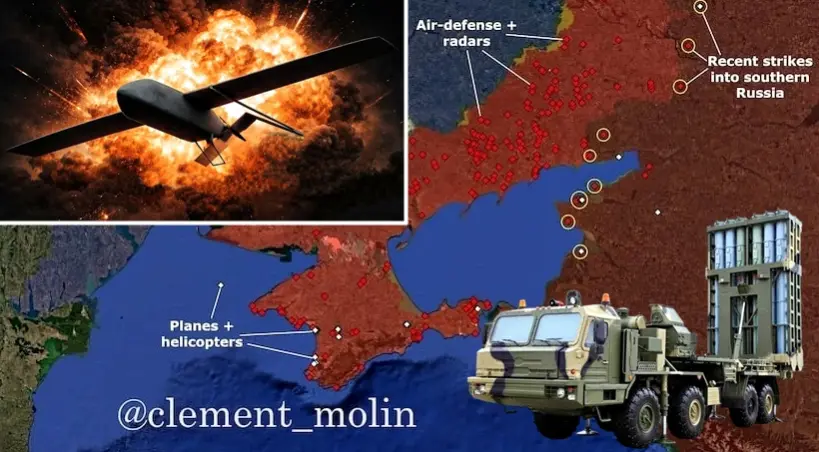 mapa uderzen dronow ukrainskich